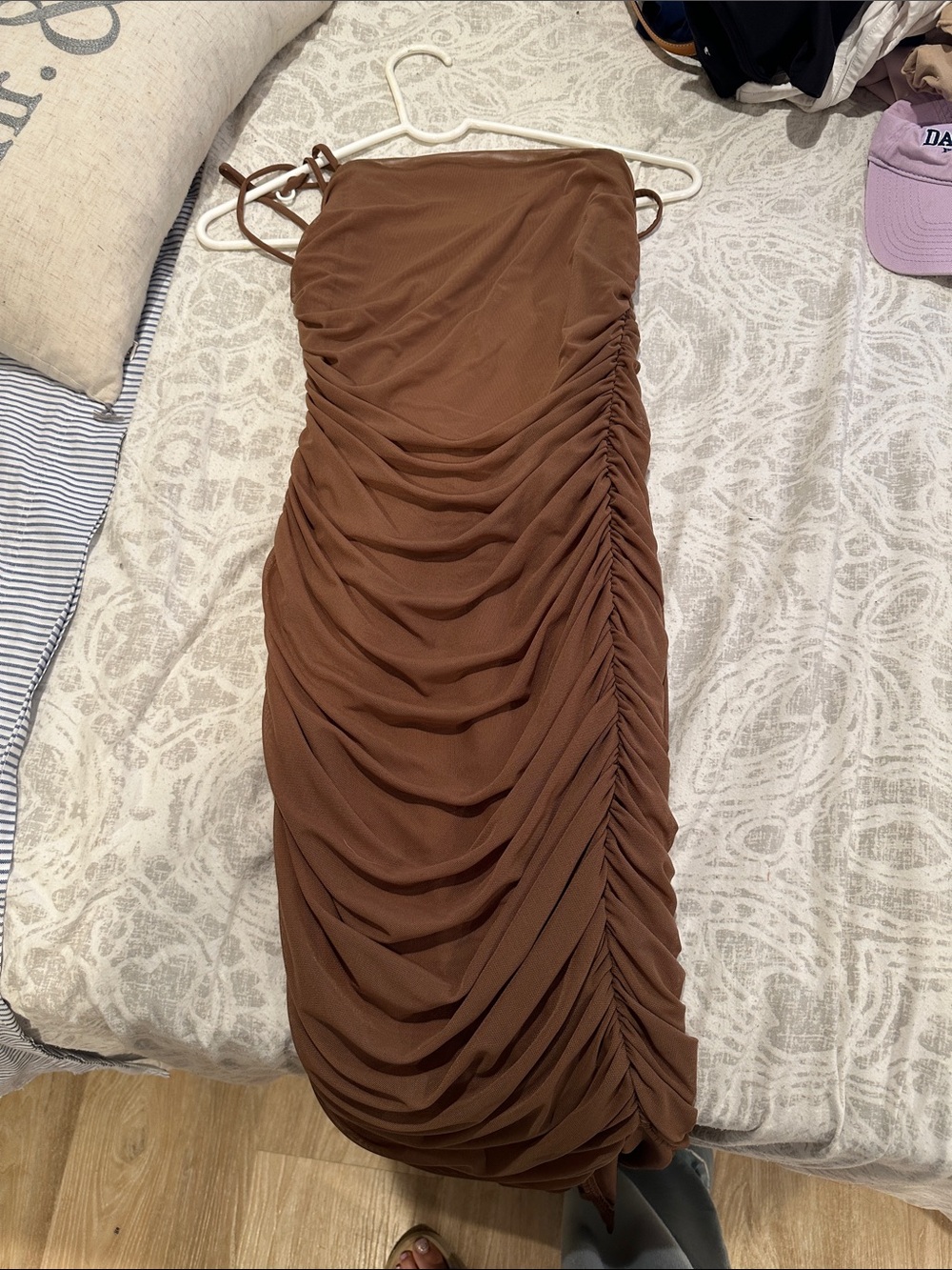 Lulu's Chocolate Brown Ruched Midi Slip Dress